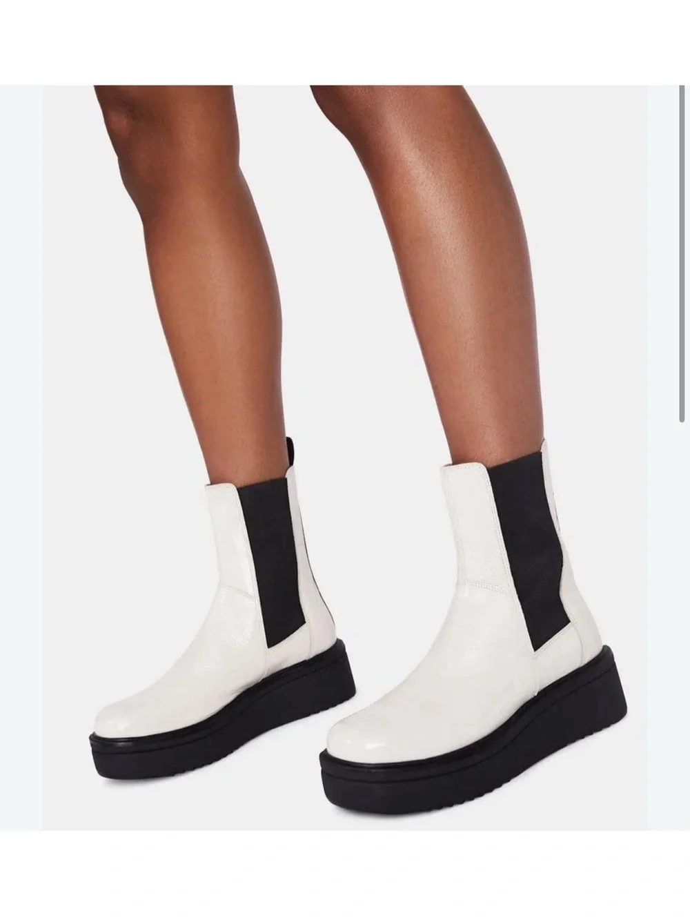 VAGABOND Tara Cream Patent Leather Chelsea Platform Boots US 41 10.5 11 G